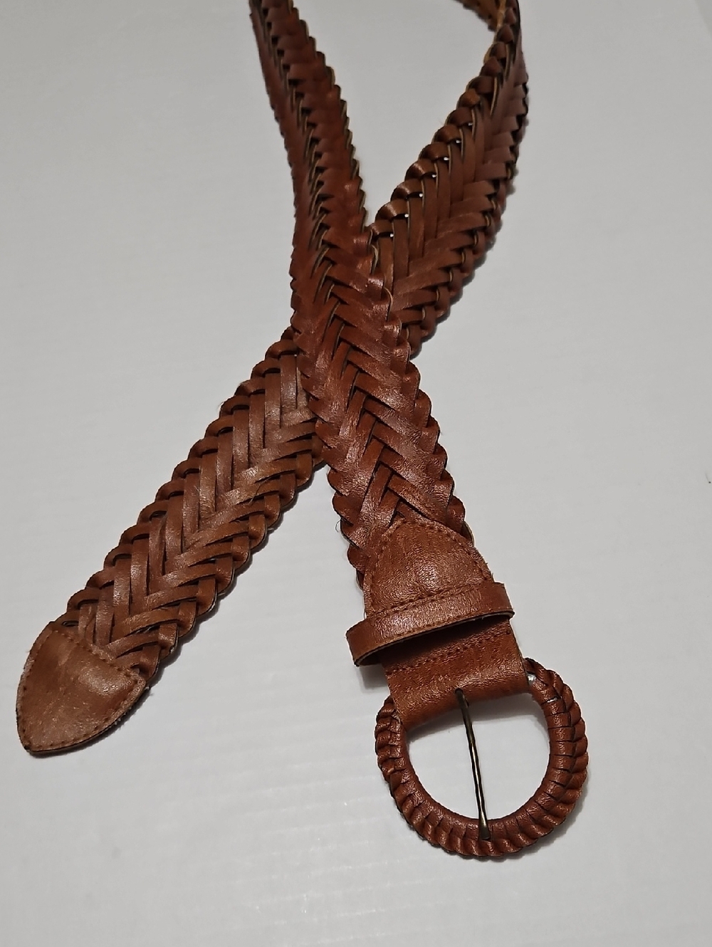 Braided Wide Leather Belt - Brown Size 18/20 XL